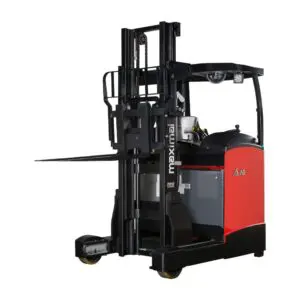 A Maximal electric forklift showcasing its design and features, ideal for lifting and transporting goods in warehouse environments.