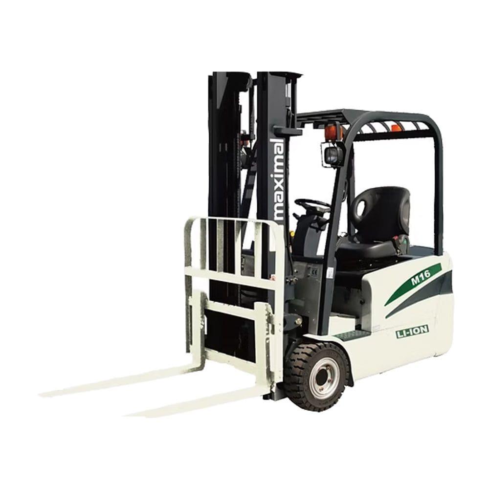 Maximal M16 forklift with raised forks, designed for warehouse logistics and material handling tasks.