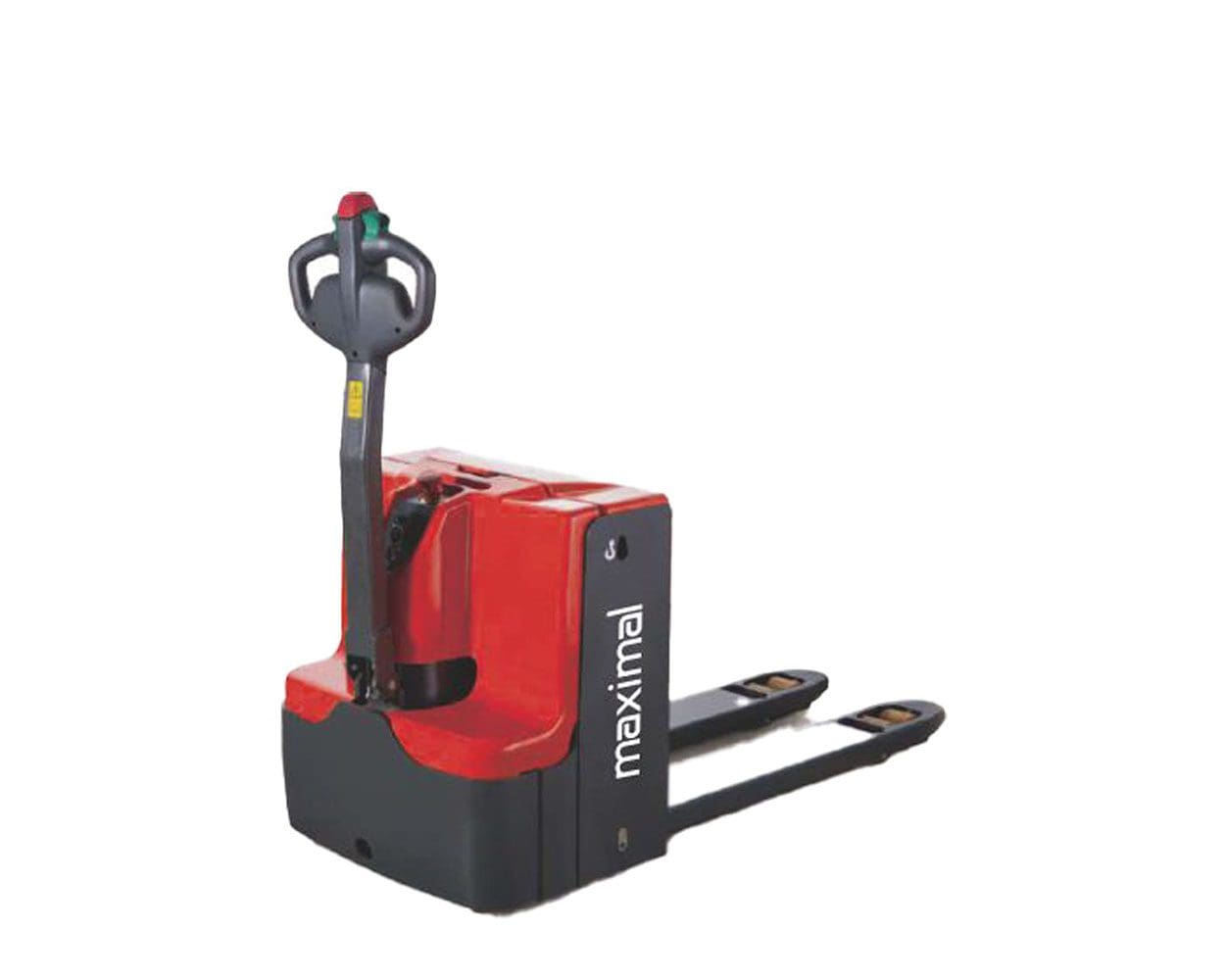 Electric Pallet Truck for Efficient Warehouse Operations Red electric pallet truck front view with dual forks for material handling