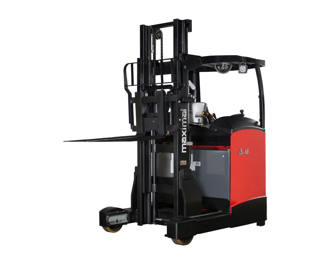 Maximal Electric Forklift for Efficient Warehouse Operations A Maximal electric forklift showcasing its lifting capabilities in a warehouse setting